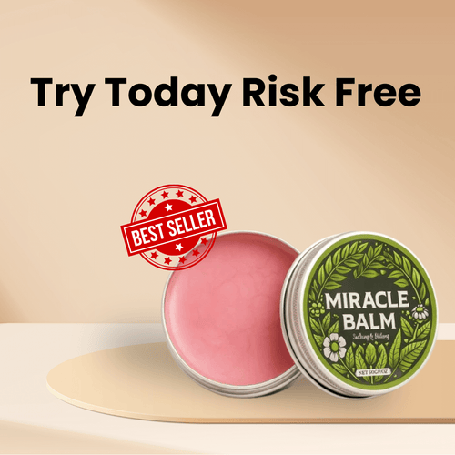 Miracle Balm container with pink balm and green label on a beige background
